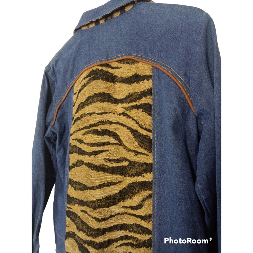 Y2K Erin London Stretch Denim Zebra Jacket Small Wild Animal Print Jean Bratz - Picture 7 of 8